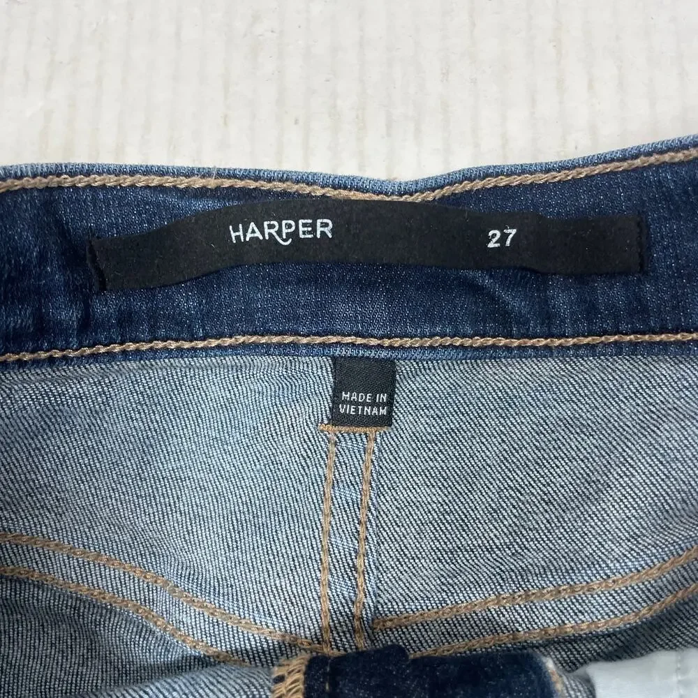 Harper Blue High Rise Cut-Off Hem Dark Wash Zip Fly Boyfriend Shorts‎ Womens 27